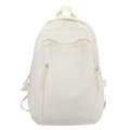 Minimalist beige corduroy student backpack with textured stripes and tassel zipper - White Without Doll