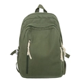 Olive green corduroy backpack with white rope zippers and side adjustable buckles - Green Without Doll