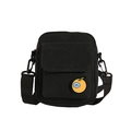 Trendy black canvas crossbody bag for women with orange badge and flap pocket - Black