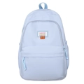 Zaino per studenti azzurro capiente in tela resistente con etichetta fashion decorativa - Blu