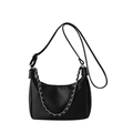 Borsa tote a mezzaluna in pelle nera minimalista con catena argentata e zip - Grande / Nero senza Ciondolo