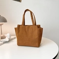 Braune Cord-Tragetasche mit Seitentaschen, minimalistische Handtasche im Retro-Stil - Ohne Anhänger / Braun
