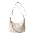 Borsa tote a mezzaluna beige crema in pelle sintetica con dettaglio catena metallica - Grande / Bianco senza Ciondolo