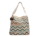 Bolso de hombro grande de punto con patrón de zigzag y correa ancha de jacquard - Con Ornamento / Blanco