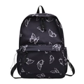 Sac à dos noir minimaliste avec motif papillon blanc et doubles poches zippées - Noir