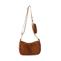 Bolso bandolera retro de pana marrón con correa ajustable y pequeño monedero redondo - Marrón