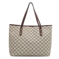 Grote vintage shopper met bruin bloemenpatroon en leren handvatten voor dames - Khaki