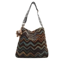 Bolso estilo étnico de lana con patrones ondulados de colores y correa ancha - Con Ornamento / Marrón