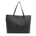 Chique tote bag met blauwe geometrische print en bruine leren handvatten voor dames - Zwart
