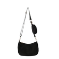 Bolso de media luna en pana negra con monedero redondo y herrajes en color dorado - Negro
