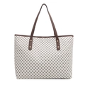 Minimalistische crème tote bag met bruine handvatten en gouden studs op witte basis - Wit