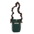 Minimalist green corduroy crossbody bag with ruffled strap and fashion woven label - Dark Green