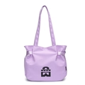 Minimalist lavender canvas tote bag with wide shoulder straps and geometric logo print - Purple