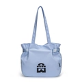 Light blue oversized tote bag with drawstring closure and black geometric logo detail - Blue