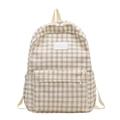 Karo-Canvas-Rucksack für Damen in Beige und Kaffee mit doppeltem Hauptreißverschluss - Gebrochenes Weiß