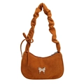Brown suede underarm bag with a stylish scrunchie strap and silver butterfly ornament - Brown