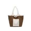 Borsa tote in camoscio marrone con inserti in lana sherpa bianca e tasca frontale - Marrone