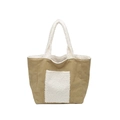 Borsa tote in camoscio kaki con finiture in pile bianco e tasca in shearling per inverno - Cachi