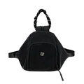 Zaino versatile in nylon nero con manico a righe e logo circolare in metallo lucido - Nero