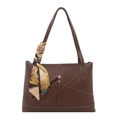 Borsa tote marrone effetto pelle con cuciture diagonali e foulard decorativo incluso - Marrone Scuro