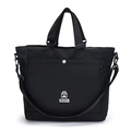 Sac fourre-tout noir en nylon avec logo, bandoulière réglable et poche utilitaire frontale - Noir