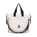 Sac fourre-tout minimaliste en nylon beige avec poignées noires et bandoulière - Beige
