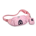 Sac bandoulière en velours rose avec mini pochette et motifs géométriques blancs - Rose