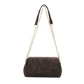 Retro dark brown faux suede shoulder bag with gold chain strap and cross stitching - Coffee