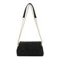 Minimalist black suede crossbody bag with square quilted patterns and gold chain strap - Black