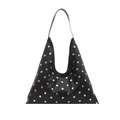 Vintage zwarte leren hobo schoudertas met gouden klinknagels en modern design - Zwart
