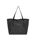 Large capacity black monogram tote bag with gold bow buckle and shoulder straps - Black