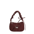 Borsa sottobraccio bordeaux chic con manico arricciato e fibbia a farfalla argentata - Rosso