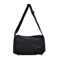 Minimalist black nylon tote bag with adjustable wide strap and silver metal zipper - Black