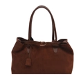 Grand sac fourre-tout vintage en daim marron avec lanières en cuir et boucle dorée - Marron