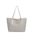 Off-white large capacity tote bag with M-letter print and golden bow ornament - White