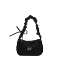 Borsa a spalla in PU stampa leopardata scura con pendente a farfalla e manico arricciato - Nero