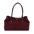 Sac fourre-tout rétro en daim bordeaux avec boucle métallique et grande capacité de rangement - Rouge