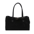 Grand sac cabas noir en suédine avec boucle dorée en D et fines anses confortables - Noir