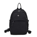 Zaino in nylon nero impermeabile leggero con tasca frontale e logo metallico circolare - Nero