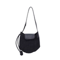 Black leather patchwork shoulder bag with suede textures and a semi-circle flap design - Black