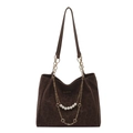 Large capacity leopard print tote bag in dark brown with floral gold and pearl chains - Coffee