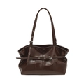 Borsa tote lucida marrone scuro capiente con spallacci regolabili e fibbie in argento - Marrone