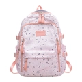 Pink school backpack with star patterns and multiple zipper compartments for students - Pink