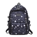 Navy blue school backpack with white star patterns and front zipper pocket detail - Black