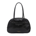 Retro black glossy leather shoulder bag with a bow detail and semi-circular silhouette - Black