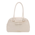 Minimalist white leather underarm bag with bow detail and semi-circular pillow shape design - White