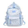 Light blue school backpack with star patterns and front pocket for high school students - Blue