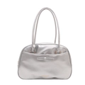 Retro silver large capacity tote bag with bow detail and twin shoulder straps for women - Silver