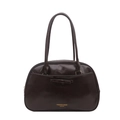 Dark brown leather pillow bag with elegant bow accent and long shoulder strap - Dark Brown