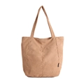 Light brown corduroy tote bag with large capacity and shoulder straps for daily commuting - Brown